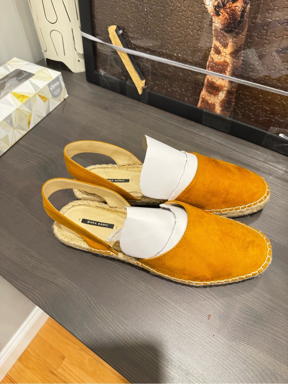 Zara Mustard Yellow and White Espadrille Slingback Flats
